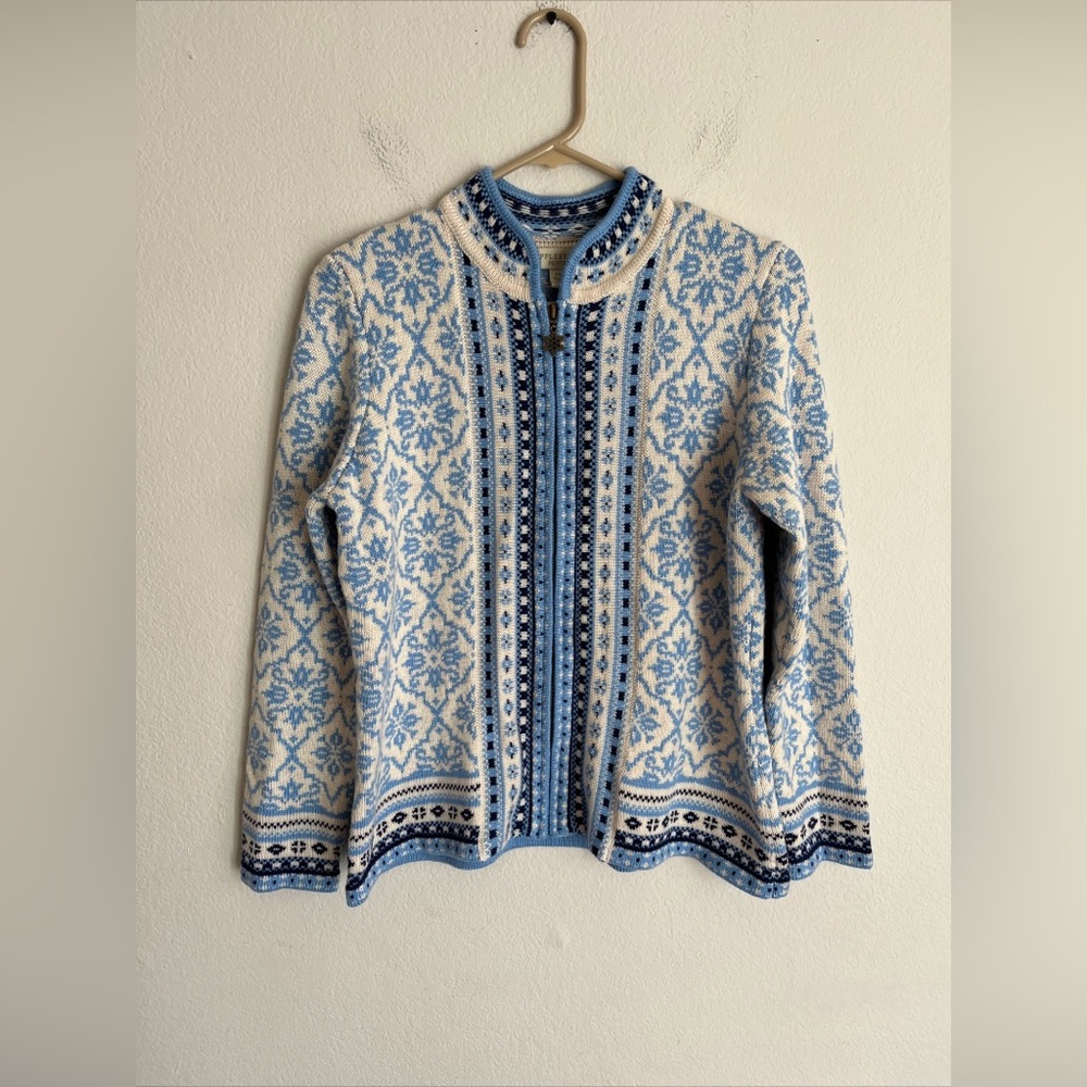 Appleseed’s Cardigan Zip Sweater Women Petite Medium White, Blue
